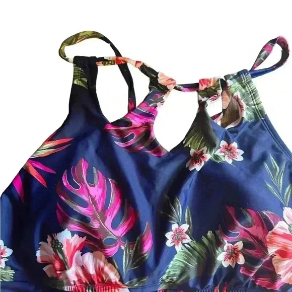 Kona Solβ Navy Blue Floral One Piece Swimsuit, 24 Wide, New! - Picture 5 of 8